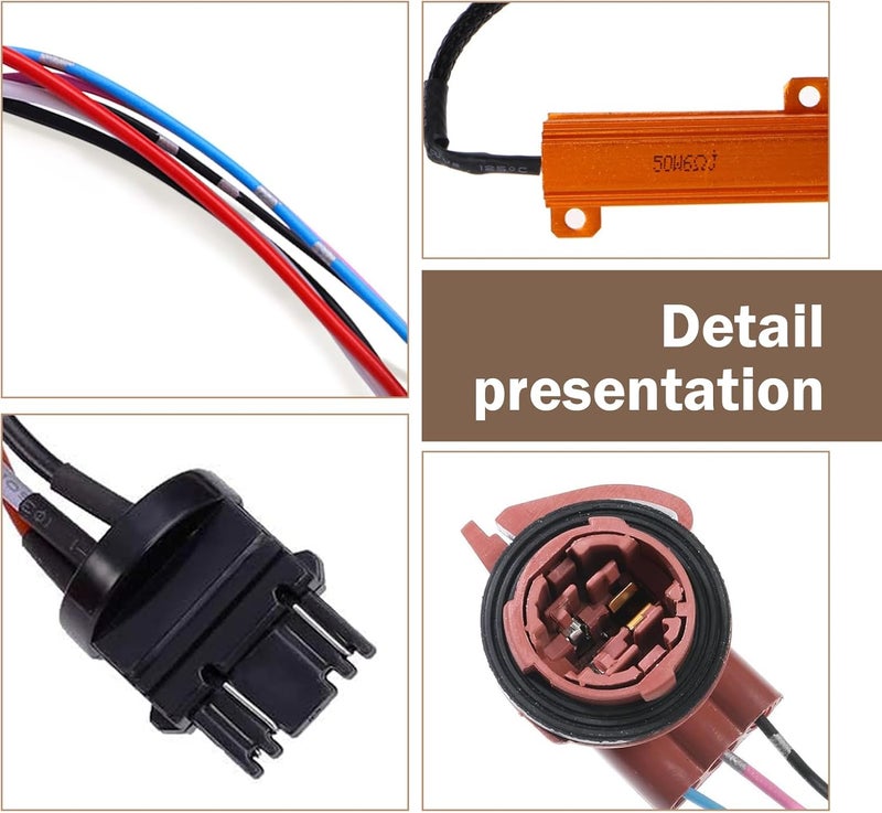 SLIMI 2 PCS Car 3157 Brake Light Resistor Decoders, 50W 6 Ohm LED Resistor Load Harness Decoders, Turn Signal Error Decoding Harness, for T20/3157/4157 Light Bulb (Multicolored) - Image 4